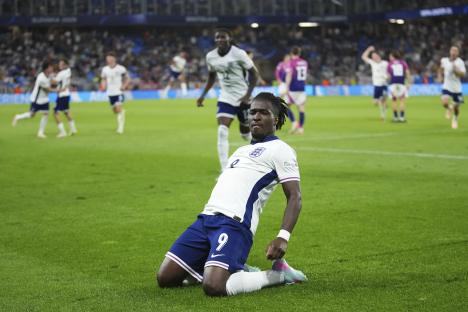Jonathan Rowe of England celebrates scoring a goal.
