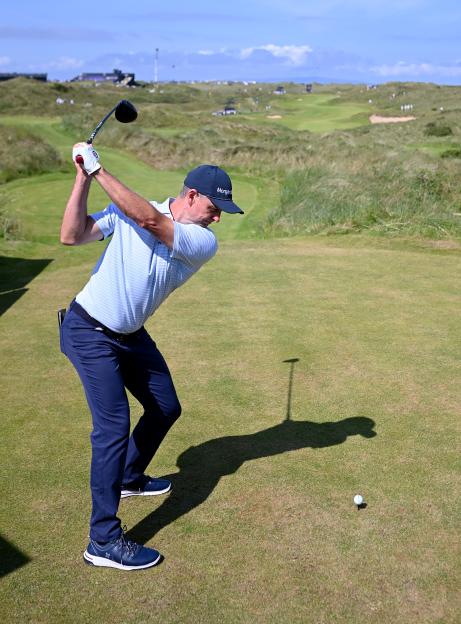 Justin Rose of England teeing off at Royal Portrush Golf Club.