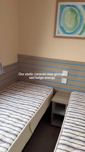 Beige caravan bedroom makeover.
