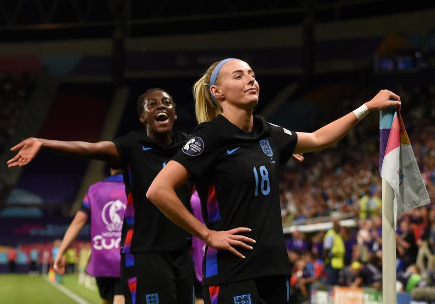 Chloe Kelly of England celebrates scoring a goal.