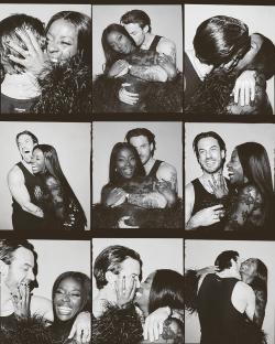 Collage of black and white photos of a couple embracing and kissing.