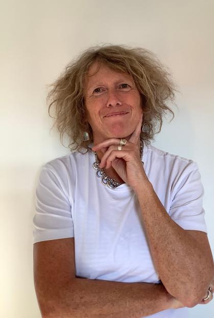 Portrait of Sue Mitchell, BBC journalist.