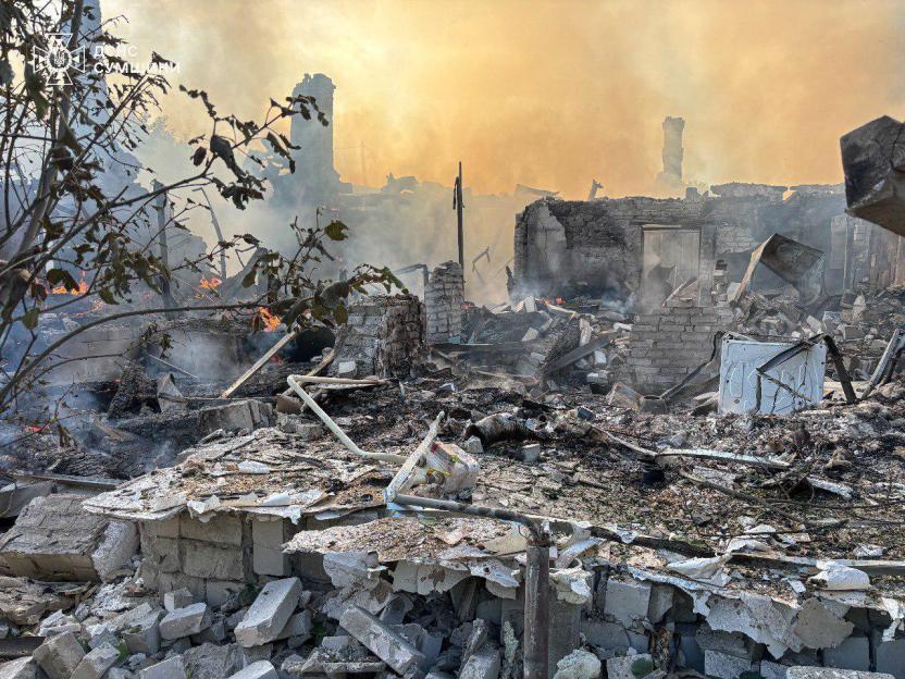 Damage to buildings in Sumy, Ukraine, following a Russian attack.