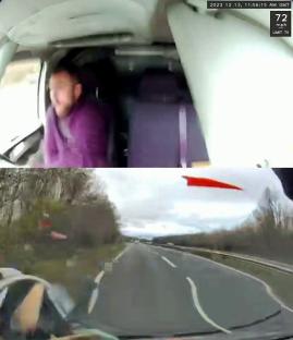 Dashcam footage of a van driver crashing into a stationary car after being distracted by his phone.