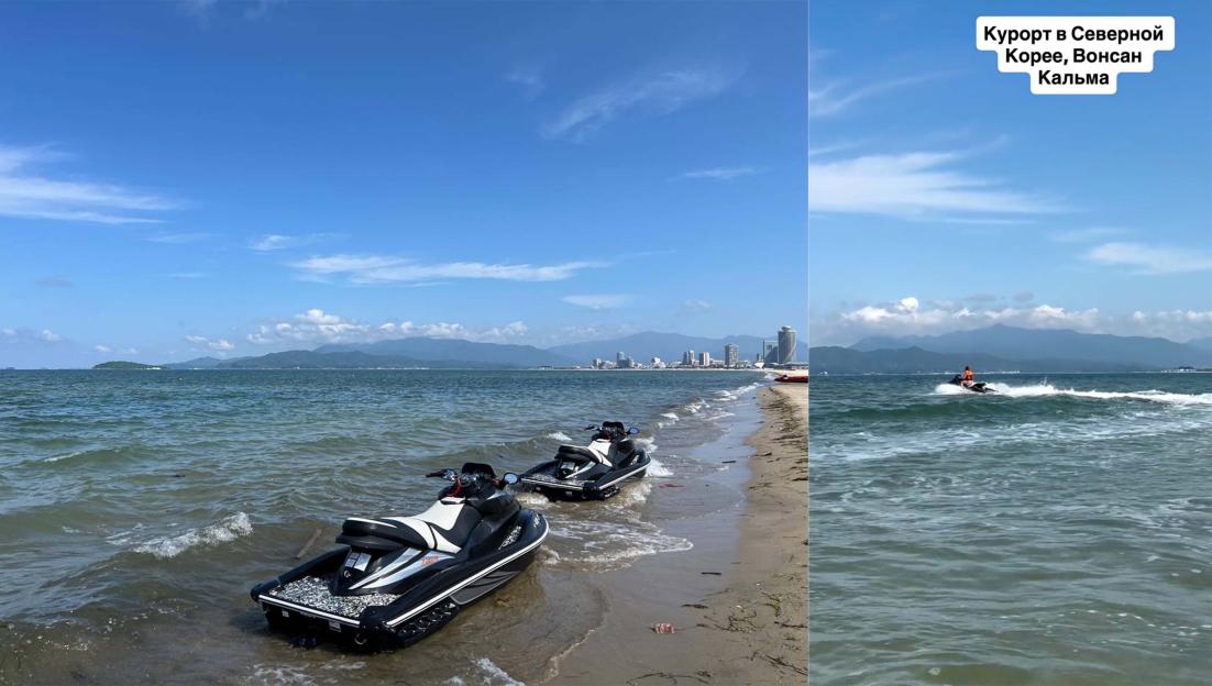 Empty beach at the Wonsan-Kalma resort in North Korea with jet skis.