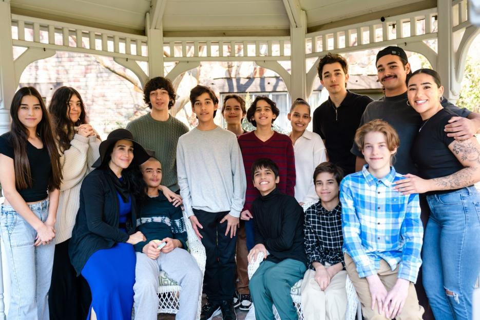 Large family group portrait in a gazebo.