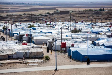 General view of Camp Roj in Syria, showing numerous tents where relatives of suspected Islamic State group members are held.