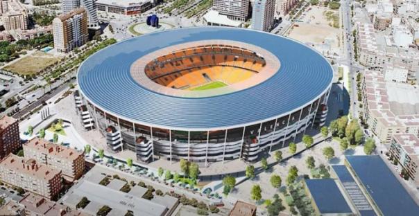Aerial illustration of Valencia's proposed 80,000-seater Nou Mestalla stadium.