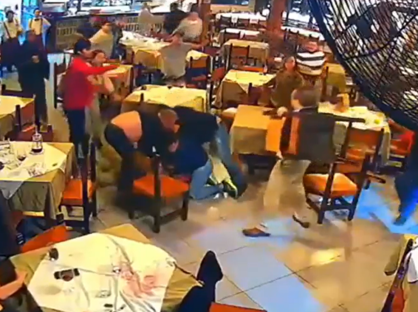 Restaurant brawl.