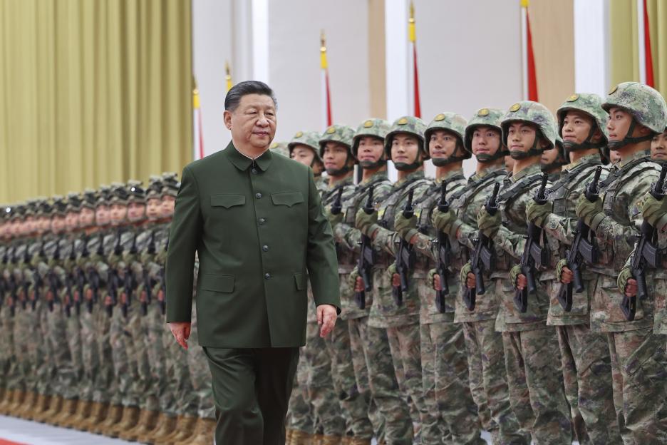 Xi Jinping inspecting Chinese troops.