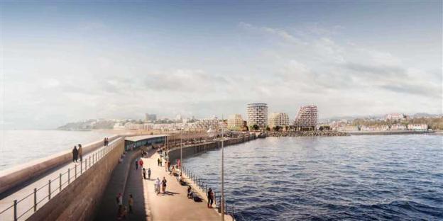 Illustration of Folkestone harbour and seafront redevelopment plans.