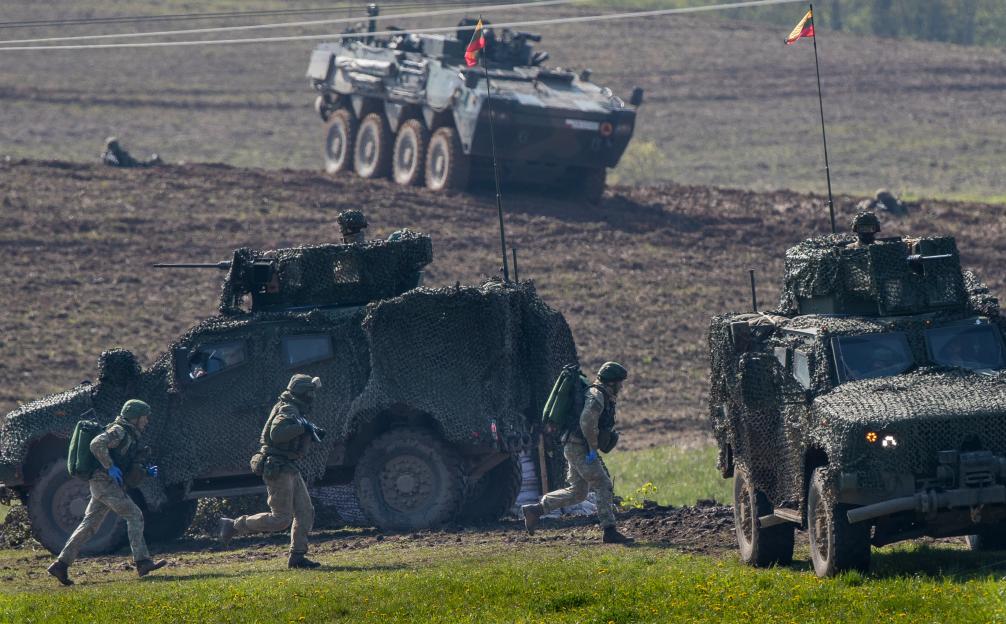 Lithuanian and Polish soldiers participating in a military exercise near the Suwalki Gap.