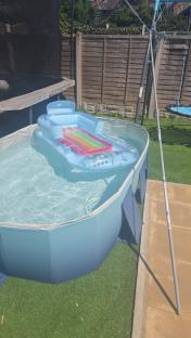 Inflatable pool with floatie.