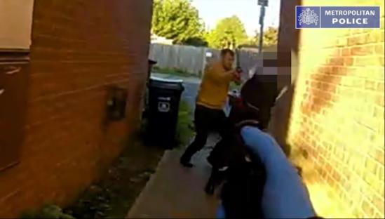 Bodycam footage of a police arrest.
