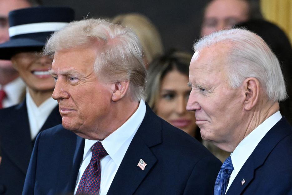 President Trump and President Biden at an inauguration ceremony.