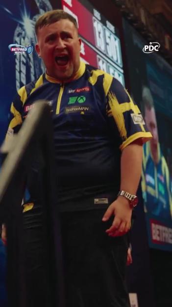 Luke Littler celebrating a darts win.