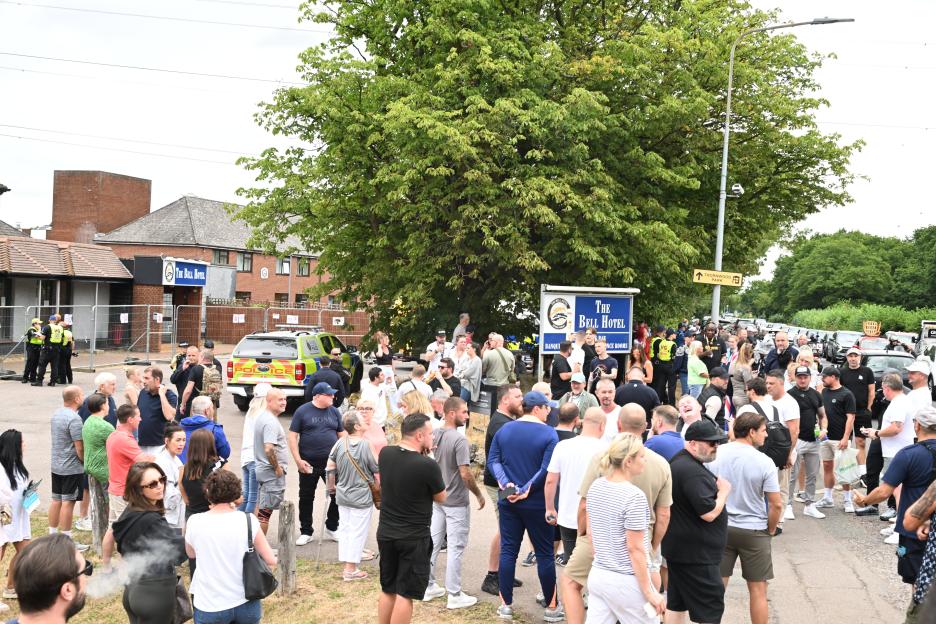 Protest outside the Bell Hotel in Epping.