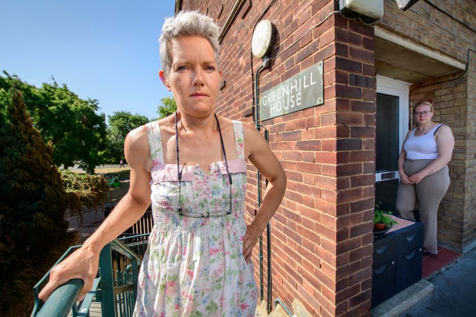 Ruth Galloway and Chantelle Goodwin outside Greenhill House.