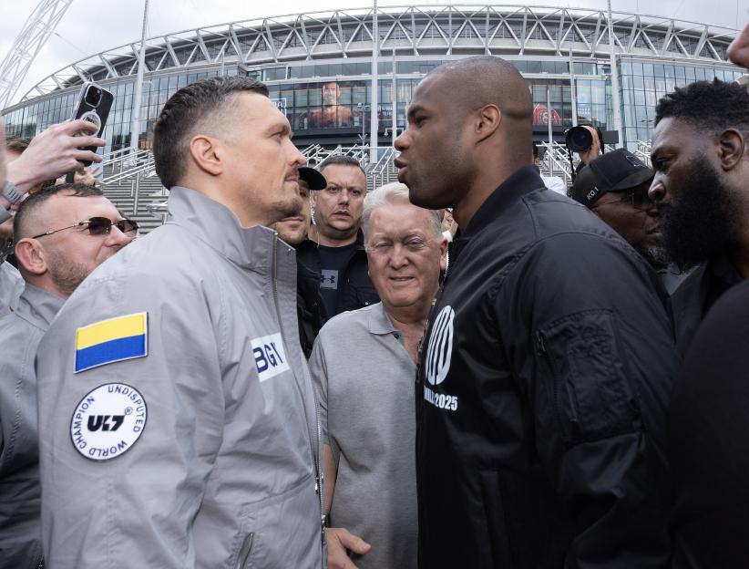 Oleksandr Usyk and Daniel Dubois face off at Wembley Stadium.