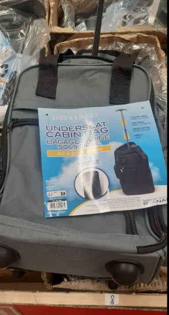 Gray underseat cabin bag with wheels.