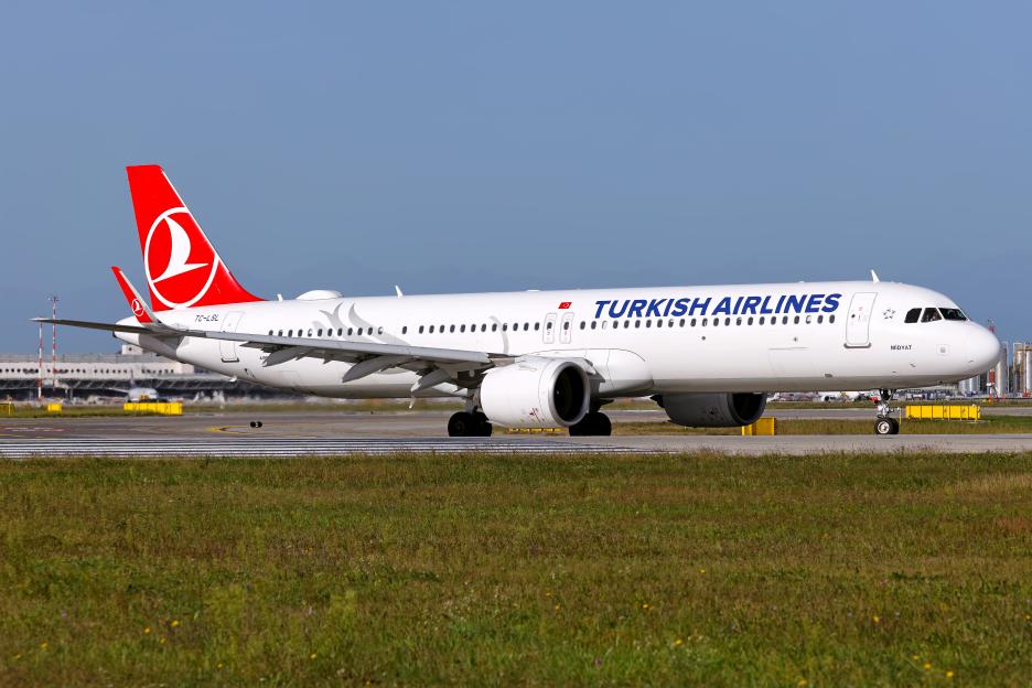 Turkish Airlines Airbus A321neo on a runway.