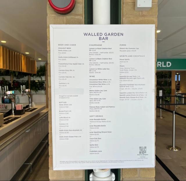 Walled Garden Bar menu.