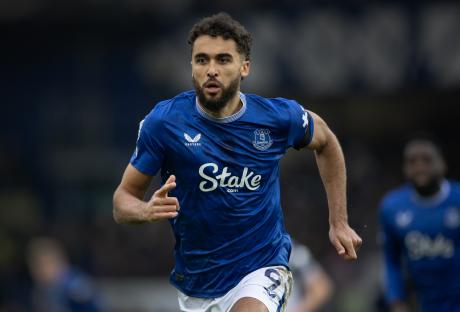 Dominic Calvert-Lewin of Everton in action during a soccer match.