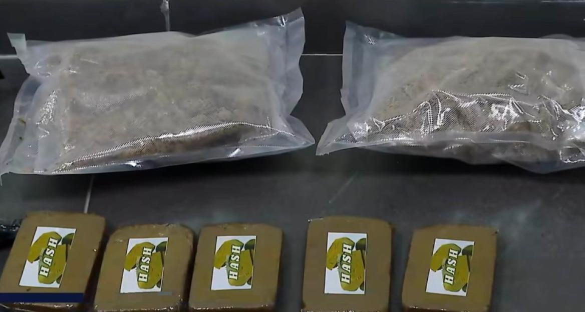 Seized hashish in plastic bags and bricks.