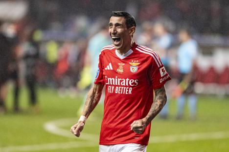 Angel Di Maria of Benfica celebrating a victory.