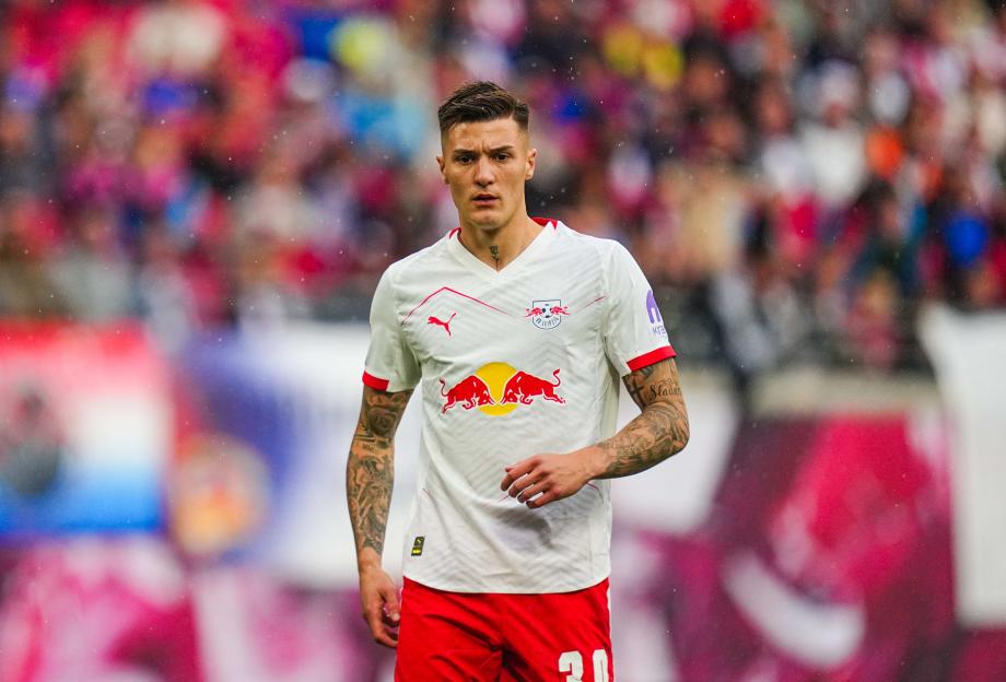 Benjamin Sesko of RB Leipzig during a Bundesliga match.