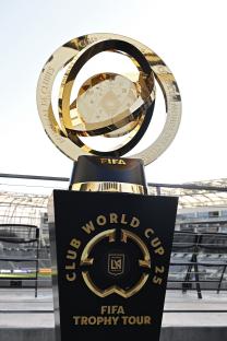 FIFA Club World Cup trophy on display.