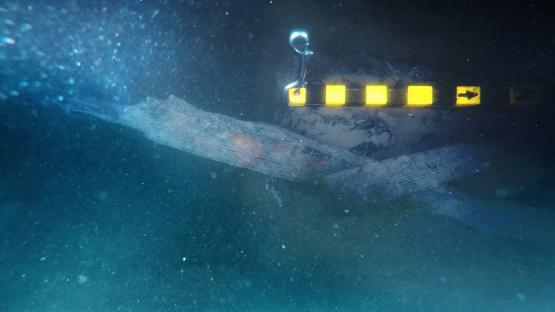 Underwater photo of a timber from the wreck of Captain Cook's Endeavour.