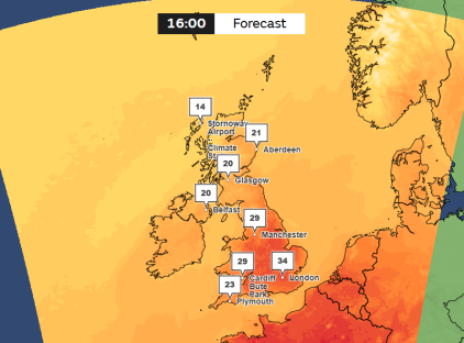 UK temperature forecast at 16:00.