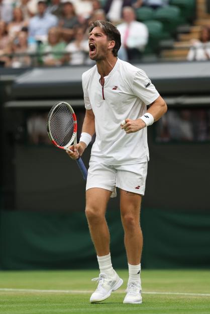 Cameron Norrie of Great Britain celebrating a point at Wimbledon.