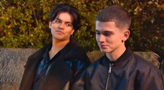 Still image from Hollyoaks showing Ste and Lucas.
