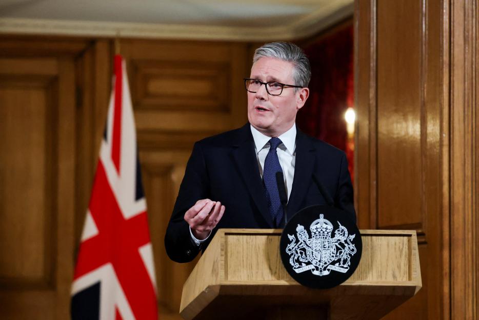 Keir Starmer giving a statement at 10 Downing Street.