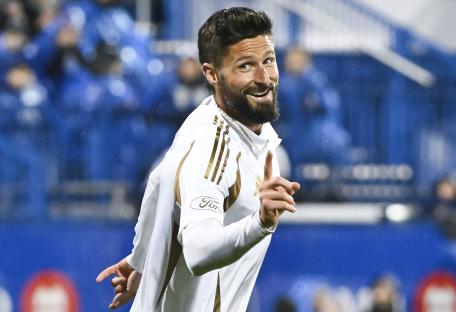 Olivier Giroud of Los Angeles FC celebrating a goal.