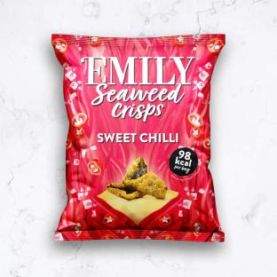 Bag of Emily Seaweed Crisps, Sweet Chilli flavor.