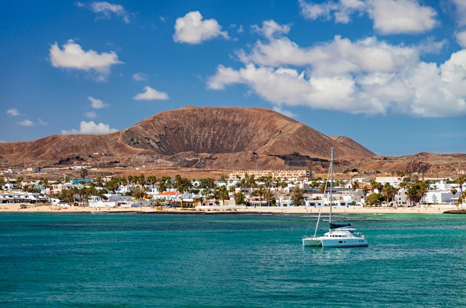 Catamaran in Corralejo harbor, Fuerteventura.