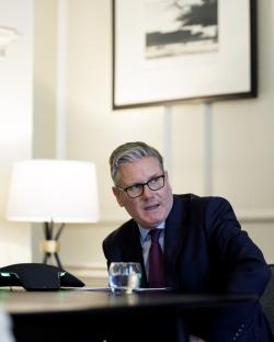 Keir Starmer on a phone call in his office.