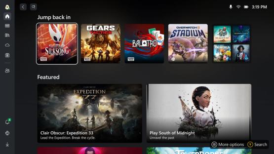 Xbox game pass interface showing featured games.