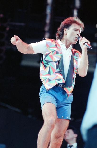 Cliff Richard performing at Wembley Stadium in 1989.