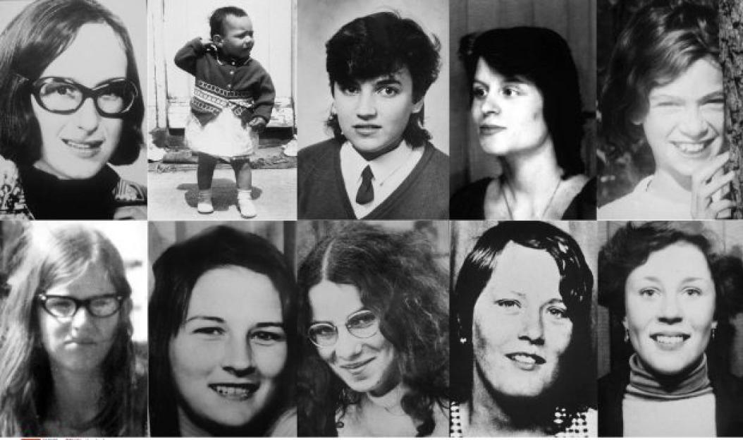 Collage of black and white photos of women and a child.