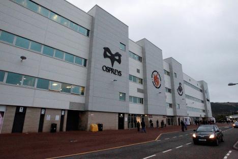 Exterior of the Liberty Stadium before a rugby match.