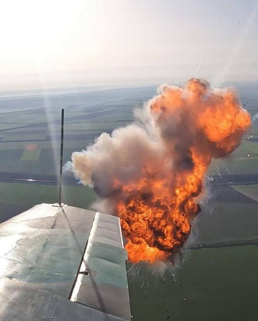Explosion of a Geran-2 drone near an interceptor aircraft.