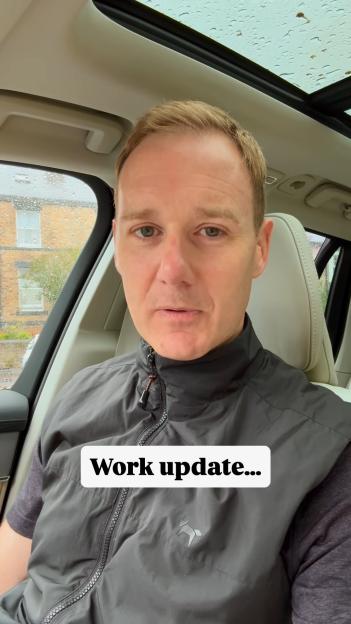 Dan Walker giving a work update from his car.
