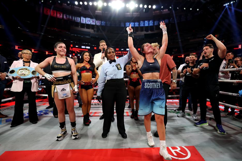 Ellie Scotney celebrates a boxing victory.