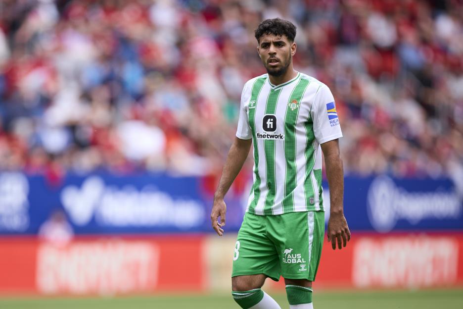 Chadi Riad of Real Betis Balompie on a soccer field.