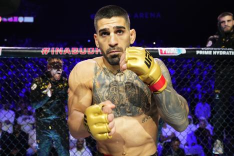 Ilia Topuria of Spain preparing for a UFC featherweight championship fight.