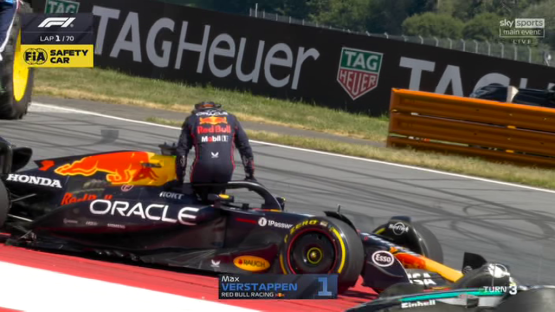 Max Verstappen's Red Bull Racing car during a Formula 1 race.